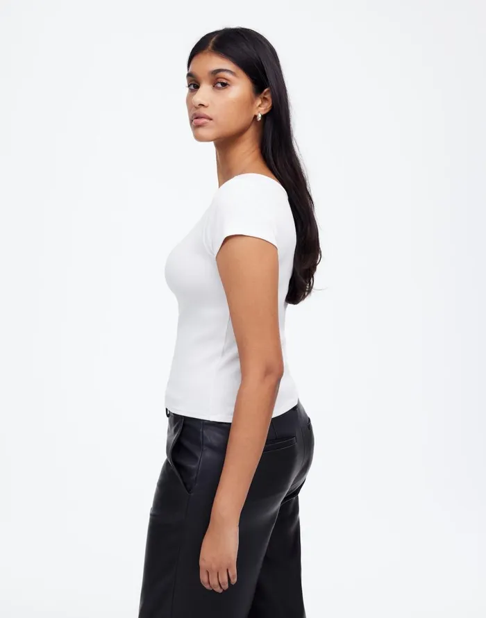 Madewell Regenerative Cotton Ribbed CapSleeve Tee White Women Tees