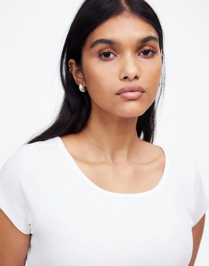 Madewell Regenerative Cotton Ribbed CapSleeve Tee White Women Tees