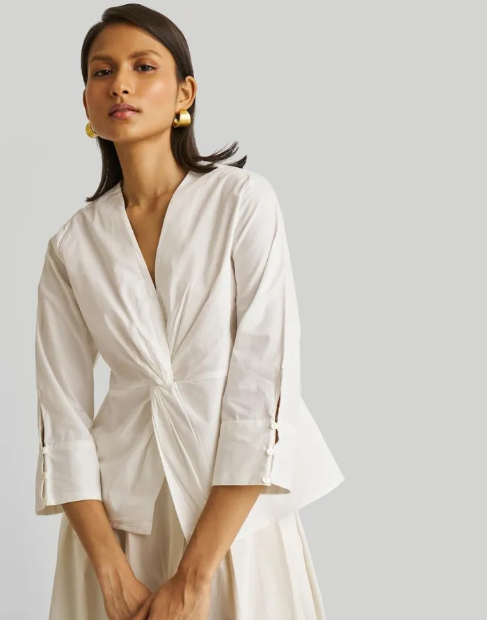 Madewell Reistor Front Twist Top White Women Tops and Shirts