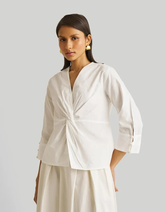 Madewell Reistor Front Twist Top White Women Tops and Shirts