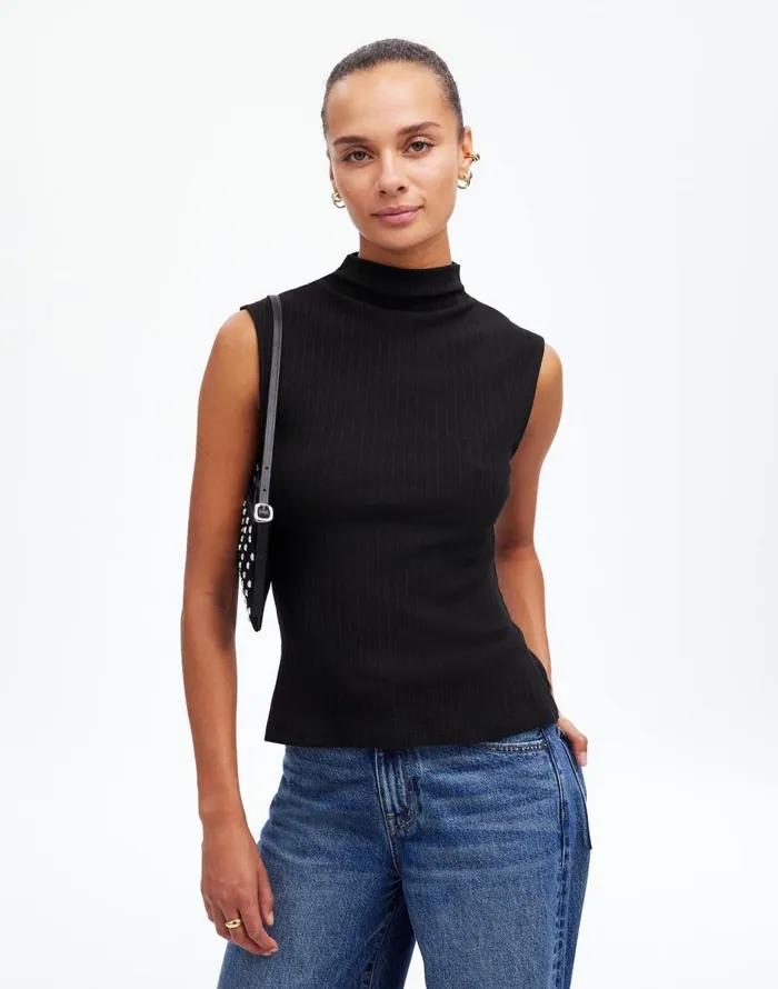 Madewell Ribbed Mockneck Tank Jet Black Women Tops and Shirts