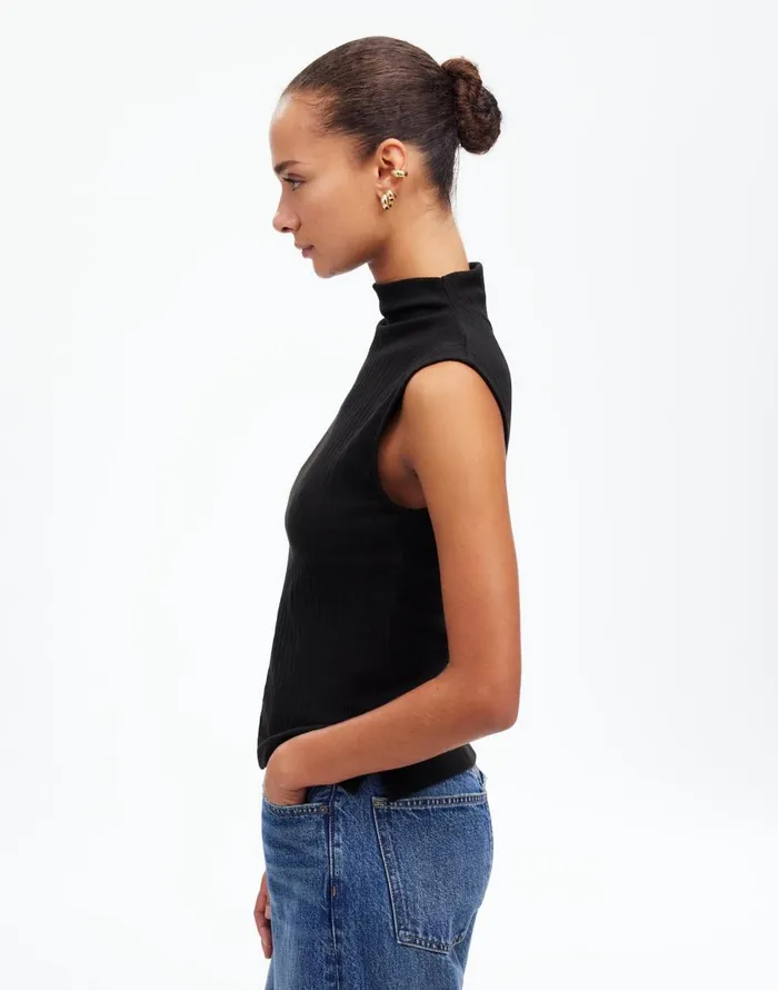 Madewell Ribbed Mockneck Tank Jet Black Women Tops and Shirts