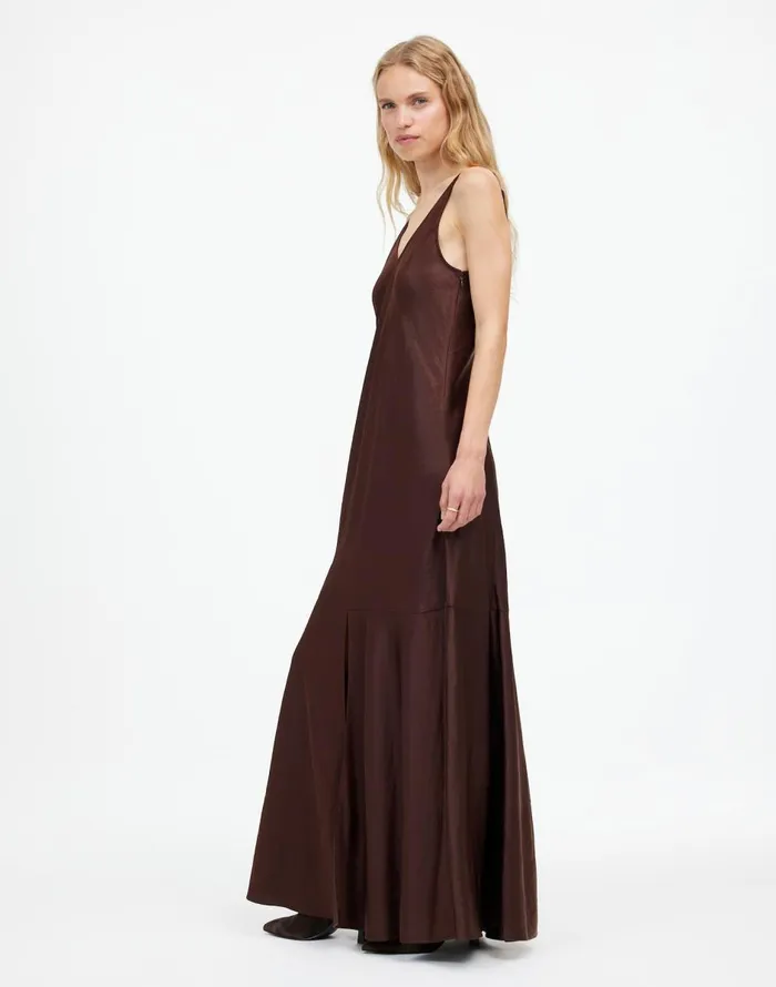 Madewell Satin Sleeveless Maxi Slip Dress Dark Carob Women Dresses