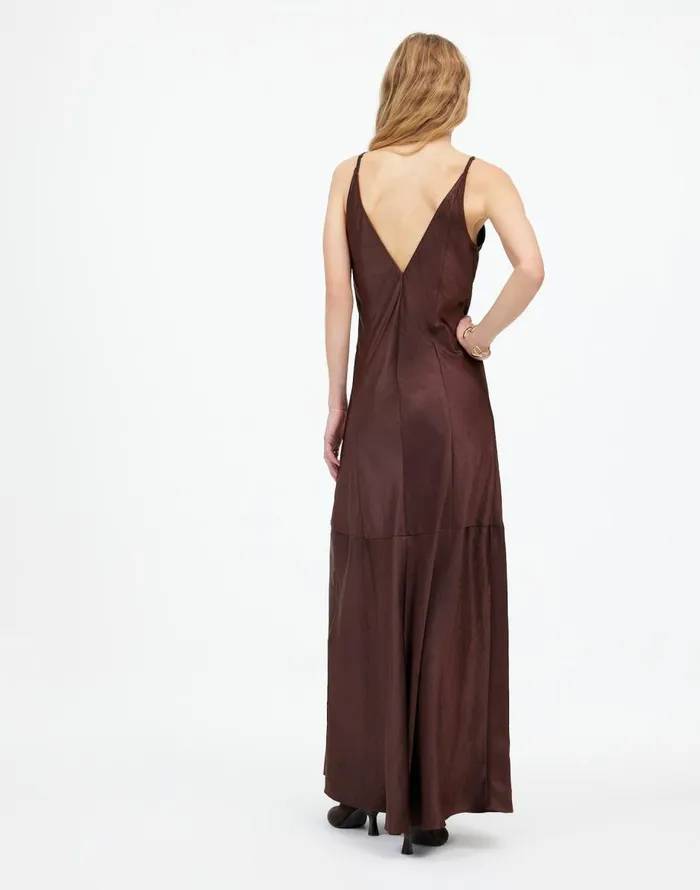 Madewell Satin Sleeveless Maxi Slip Dress Dark Carob Women Dresses