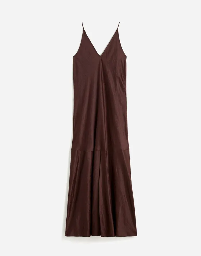 Madewell Satin Sleeveless Maxi Slip Dress Dark Carob Women Dresses