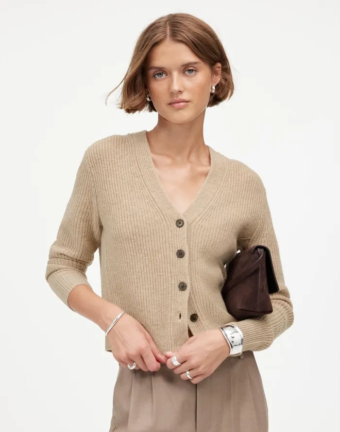 Madewell SoftWool ButtonFront Cardigan Heather Oatmeal Women Sweaters