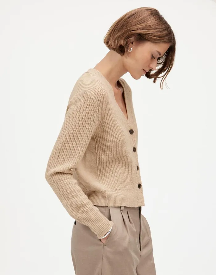 Madewell SoftWool ButtonFront Cardigan Heather Oatmeal Women Sweaters