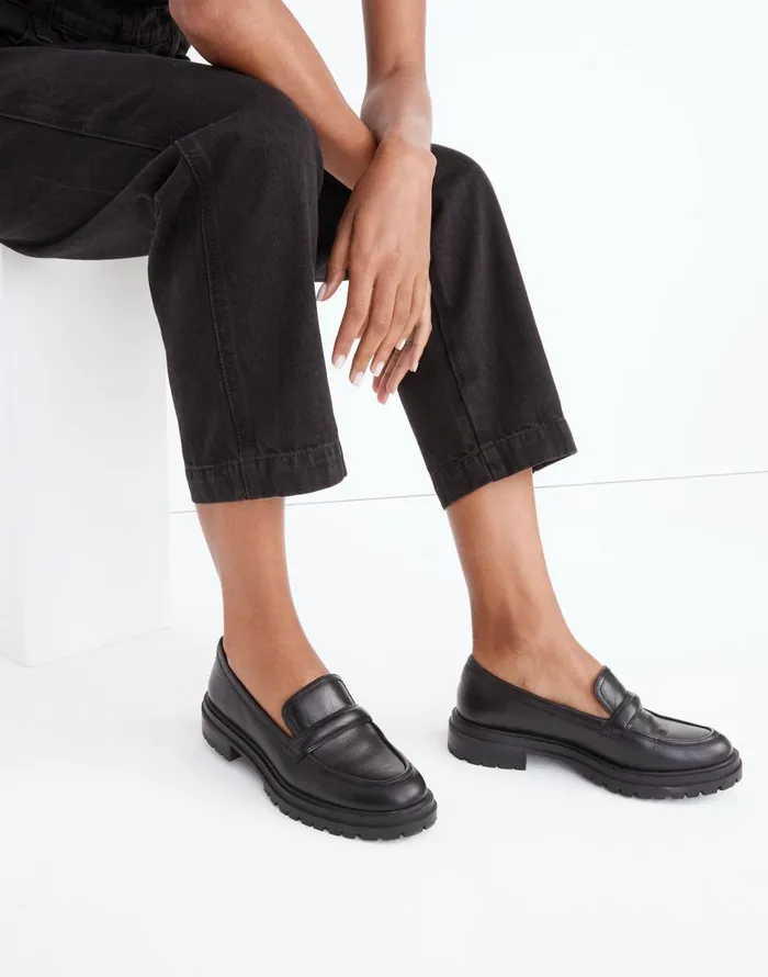 Madewell The Bradley Lugsole Loafer In Leather True Black Women Flats and Loafers