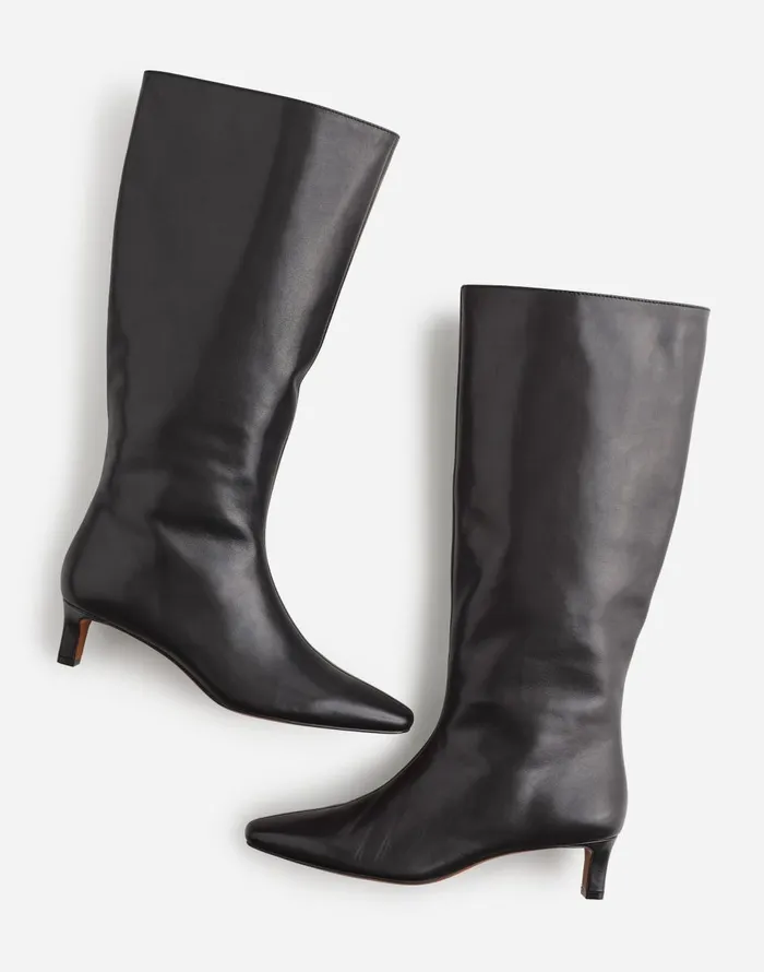 Madewell The Dimes KittenHeel KneeHigh Boot With Extended Calf In Leather True Black Women Boots Madewell The Dimes KittenHeel KneeHigh Boot With Extended Calf In Leather True Black Women Boots
