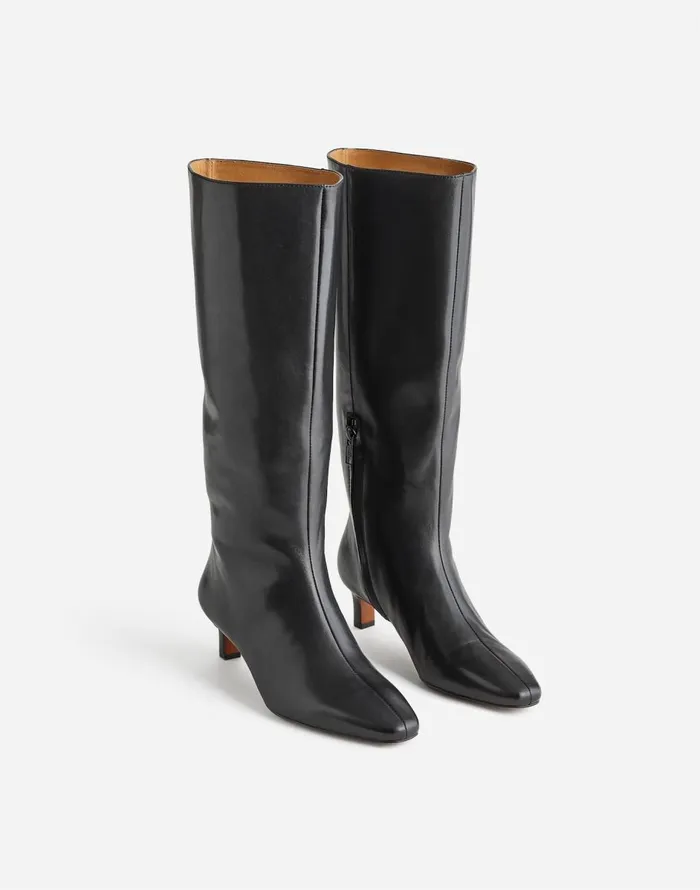 Madewell The Dimes KittenHeel KneeHigh Boot With Extended Calf In Leather True Black Women Boots