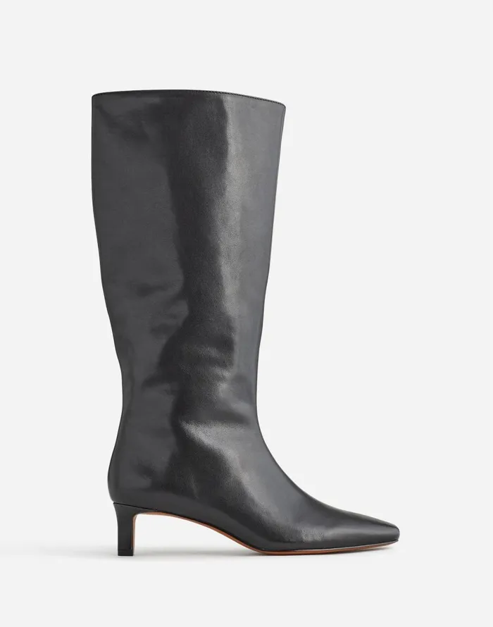 Madewell The Dimes KittenHeel KneeHigh Boot With Extended Calf In Leather True Black Women Boots