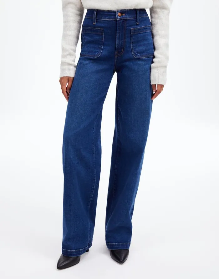 Madewell The Emmett WideLeg Full Length Jean Patch Pocket Edition Allentown Wash Women Jeans