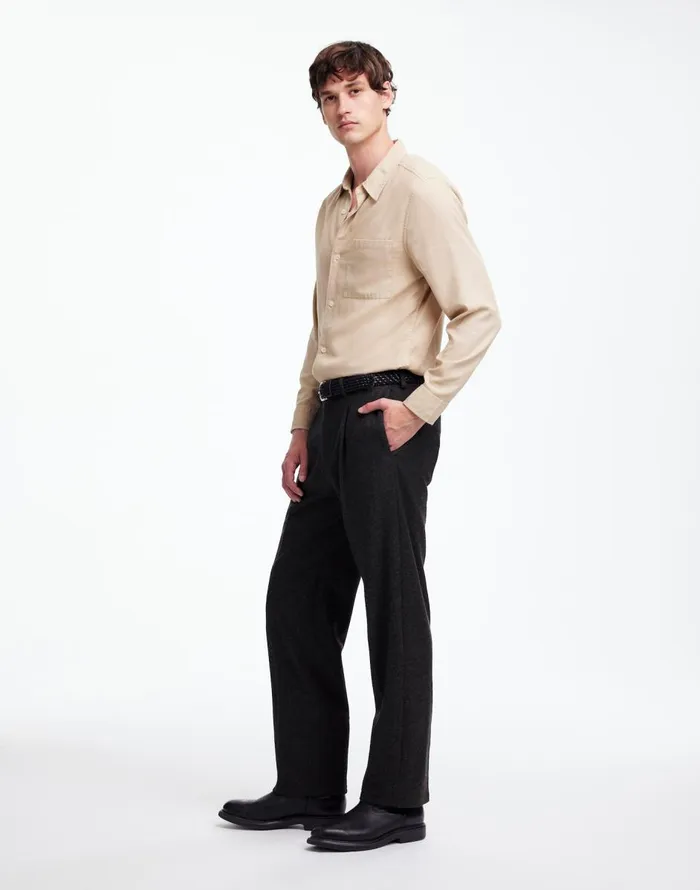 Madewell The Roebling Pleated Trouser In Italian Fabric Hthr Charcoal Men Suiting