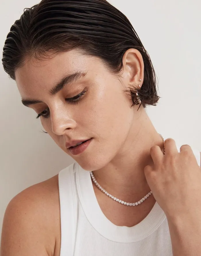 Madewell The Tennis Collection Bezel Set Crystal Necklace Polished Silver Women Jewelry