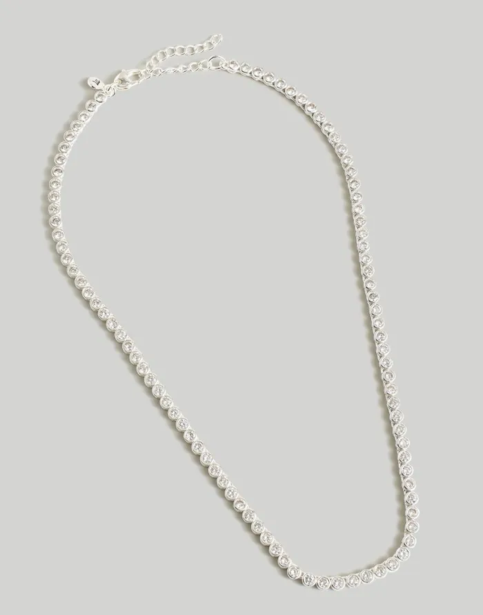 Madewell The Tennis Collection Bezel Set Crystal Necklace Polished Silver Women Jewelry