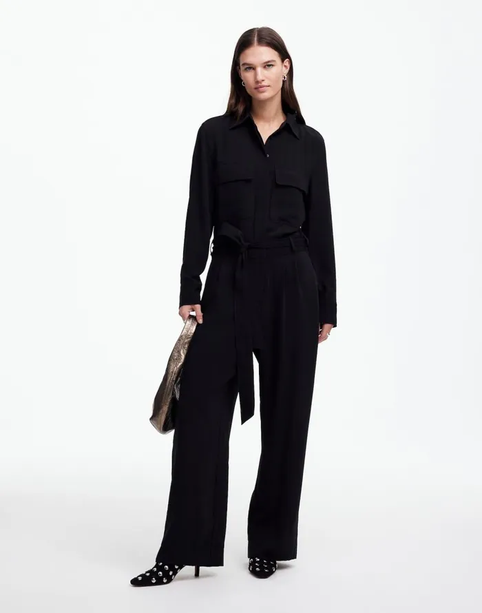 Madewell TieWaist StraightLeg Jumpsuit True Black Women Dresses