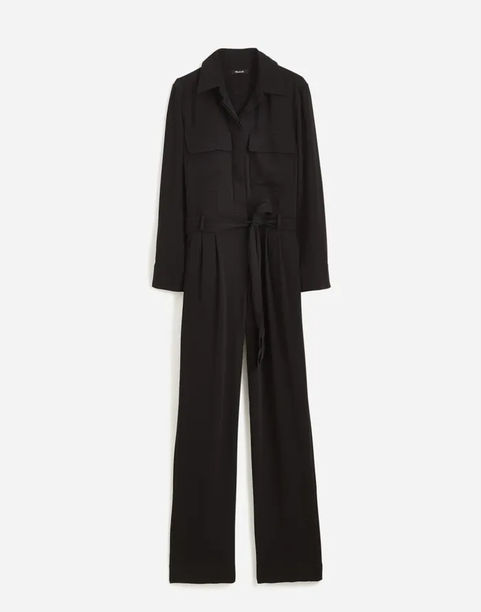 Madewell TieWaist StraightLeg Jumpsuit True Black Women Dresses