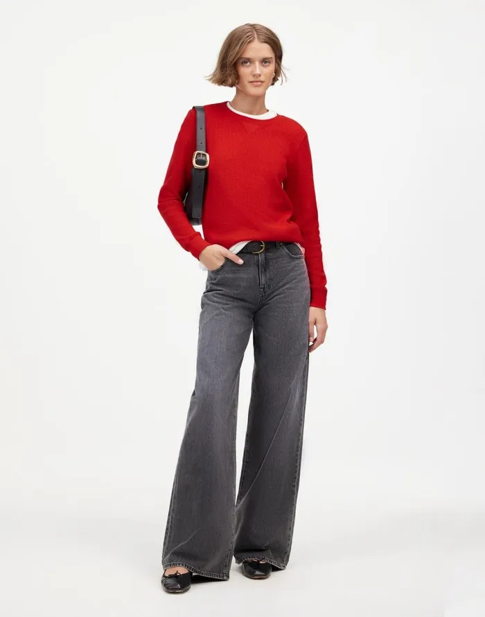 Madewell WaffleKnit Raglan Tee Bright Cherry Women Sweaters