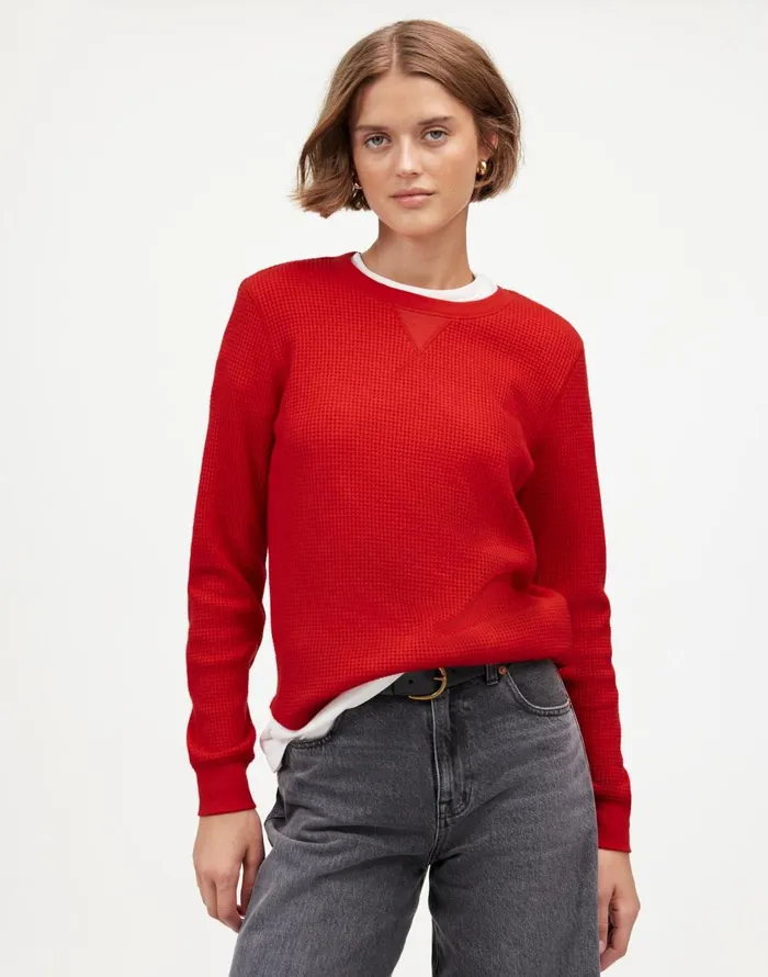 Madewell WaffleKnit Raglan Tee Bright Cherry Women Sweaters
