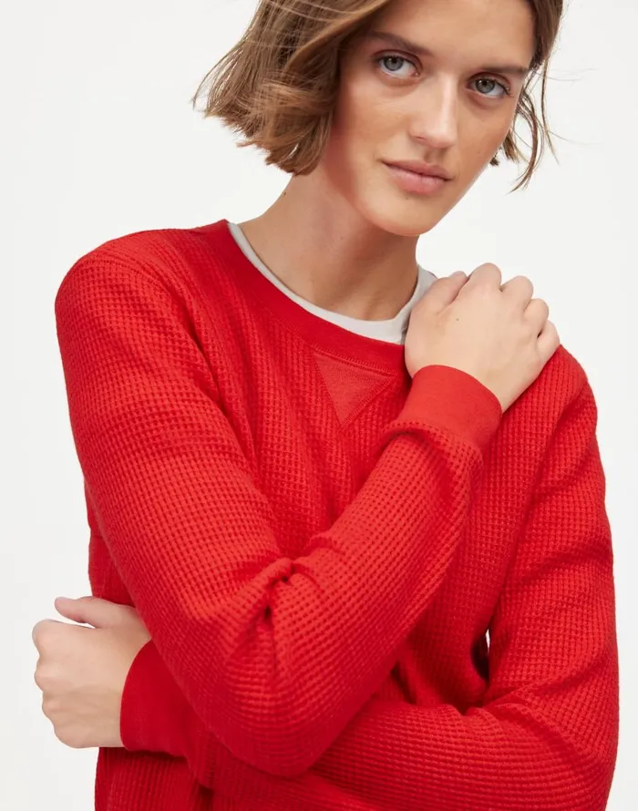 Madewell WaffleKnit Raglan Tee Bright Cherry Women Sweaters