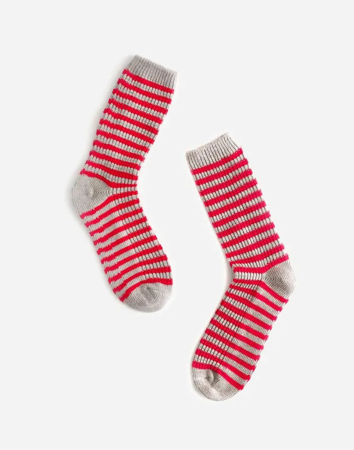 Madewell WaffleKnit Trouser Socks In Stripe Cabernet Women Socks