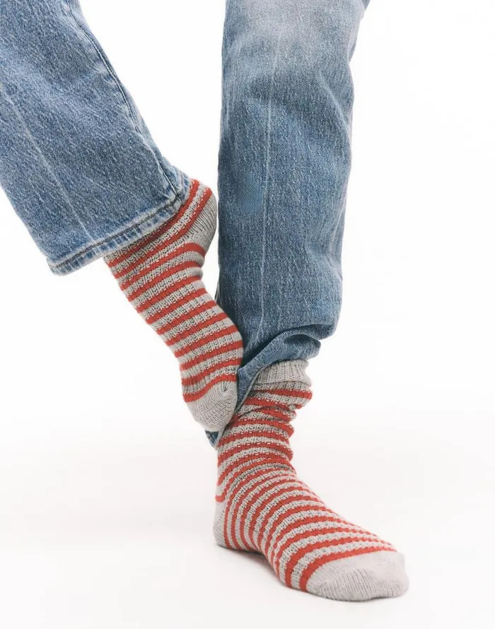 Madewell WaffleKnit Trouser Socks In Stripe Cabernet Women Socks