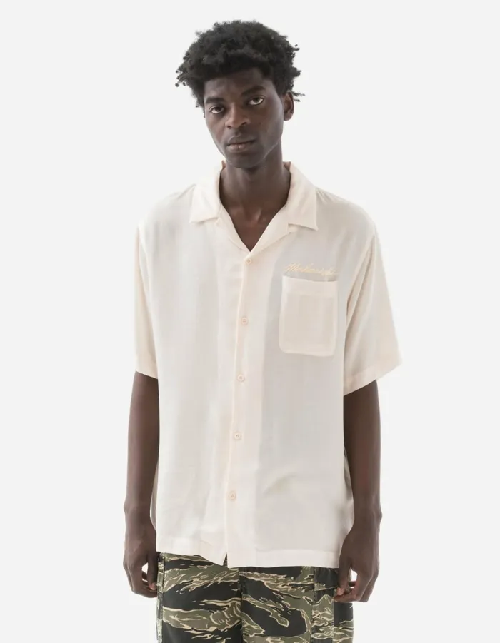 Maharishi Short Sleeve Shirts 6098 Tiger Dragon Camp Collar Shirt Ecru 8211 Men