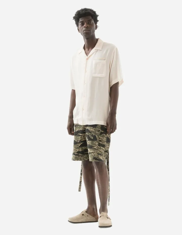 Maharishi Short Sleeve Shirts 6098 Tiger Dragon Camp Collar Shirt Ecru 8211 Men