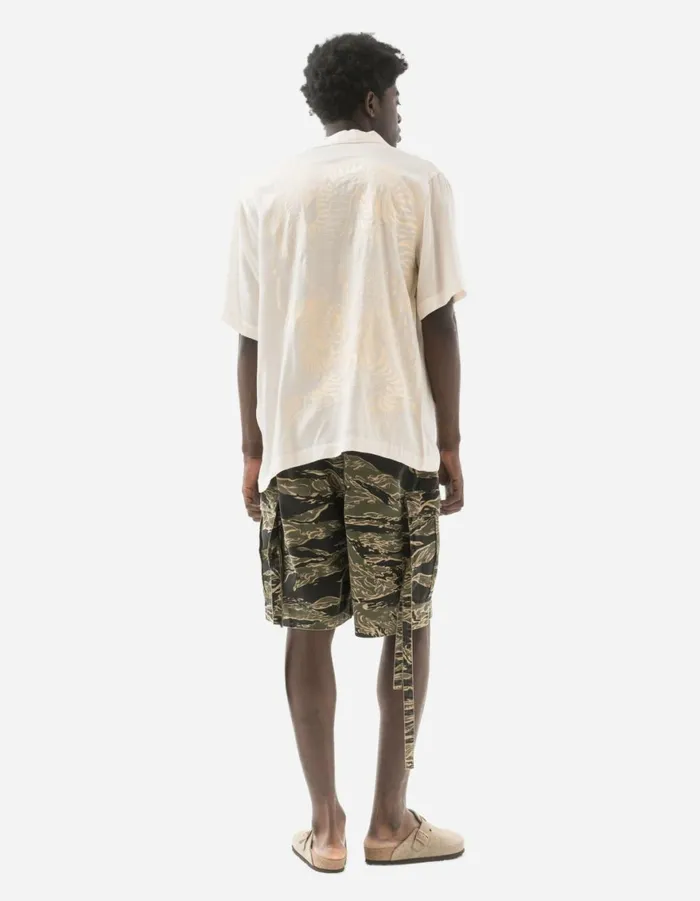 Maharishi Short Sleeve Shirts 6098 Tiger Dragon Camp Collar Shirt Ecru 8211 Men
