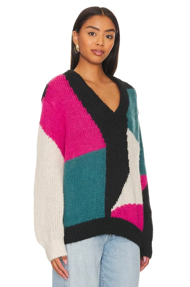 Makana Pullover Red and Blue Multi Women Lovers and Friends Sweaters and Knits