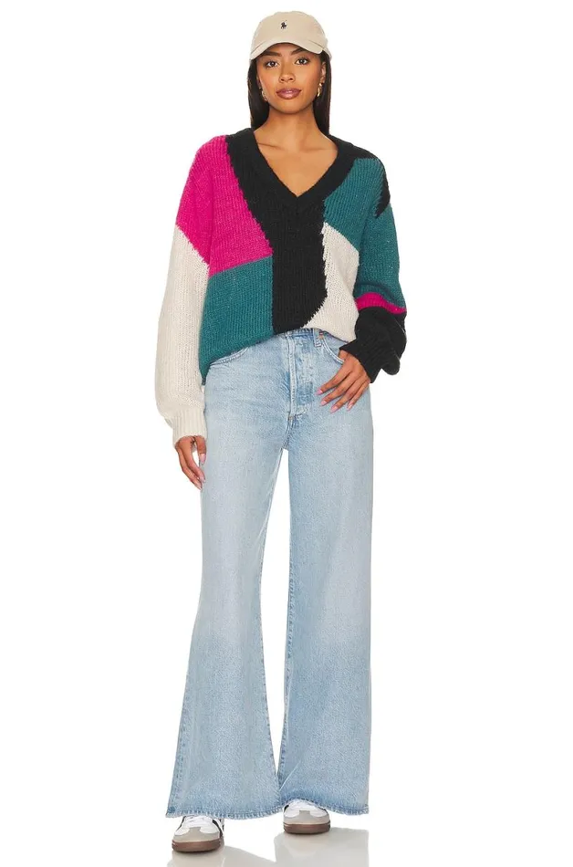 Makana Pullover Red and Blue Multi Women Lovers and Friends Sweaters and Knits