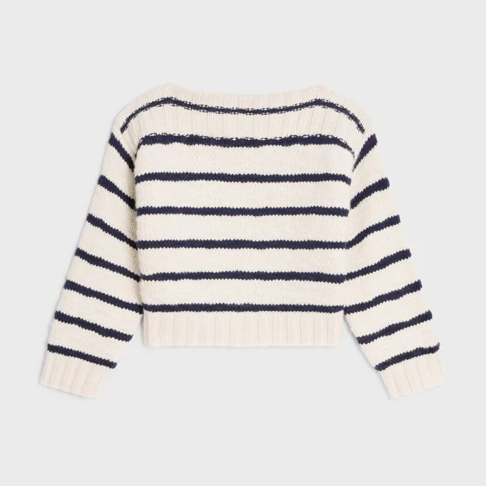 Marinire Boat Neck Sweater In Cashmere Off White Navy Women CELINE KNITWEAR