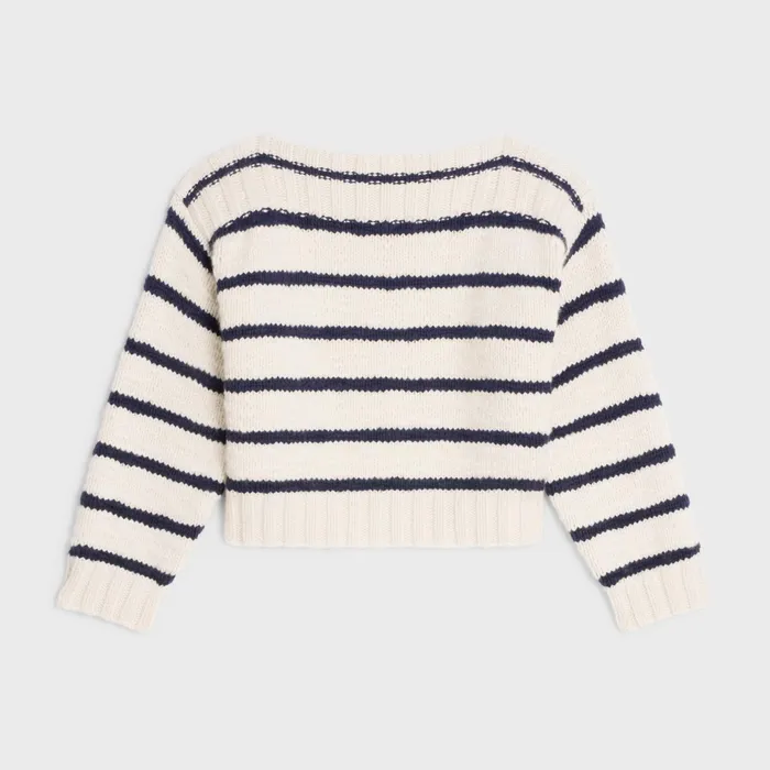 Marinire Boat Neck Sweater In Cashmere Off White Navy Women CELINE KNITWEAR