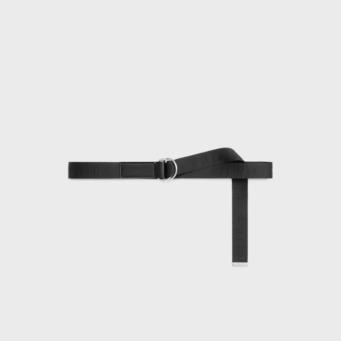 Medium Double Ring Belt In Jacquard Textile And Calfskin Black Men CELINE BELTS Medium Double Ring Belt In Jacquard Textile And Calfskin Black Men CELINE BELTS
