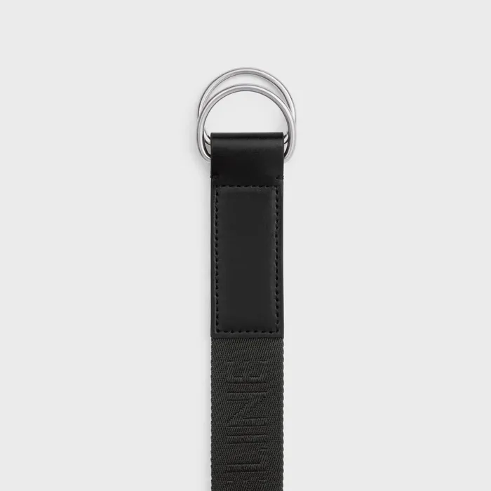 Medium Double Ring Belt In Jacquard Textile And Calfskin Black Men CELINE BELTS Medium Double Ring Belt In Jacquard Textile And Calfskin Black Men CELINE BELTS