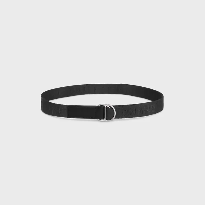 Medium Double Ring Belt In Jacquard Textile And Calfskin Black Men CELINE BELTS Medium Double Ring Belt In Jacquard Textile And Calfskin Black Men CELINE BELTS
