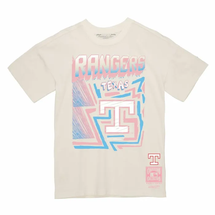 Men039s MLB Mitchell and Ness Sidewalk Sketch Tee Texas Rangers