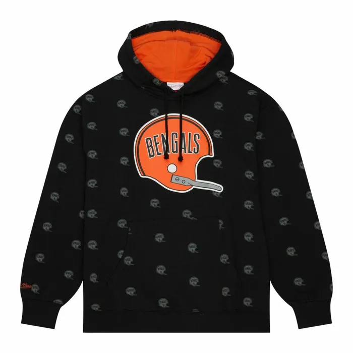 Men039s NFL Mitchell and Ness AOP Fleece Hoodie Cincinnati Bengals