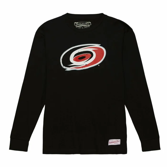 Men039s NHL Mitchell and Ness Distressed Logo LS Tee Carolina Hurricanes