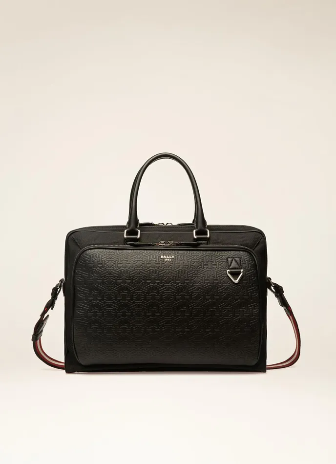 Men Bally Business Bags Cahrl 8211 Nylon and Leather Business Bag In Black