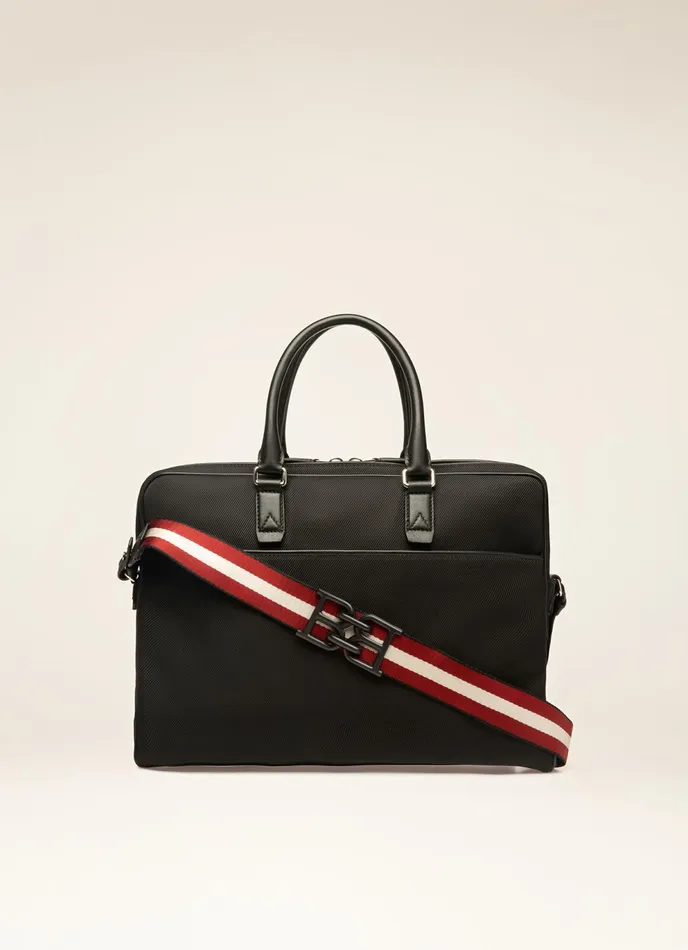 Men Bally Business Bags Cahrl 8211 Nylon and Leather Business Bag In Black