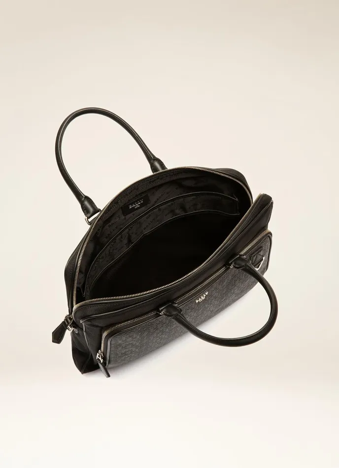 Men Bally Business Bags Cahrl 8211 Nylon and Leather Business Bag In Black