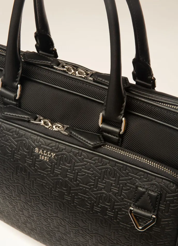 Men Bally Business Bags Cahrl 8211 Nylon and Leather Business Bag In Black