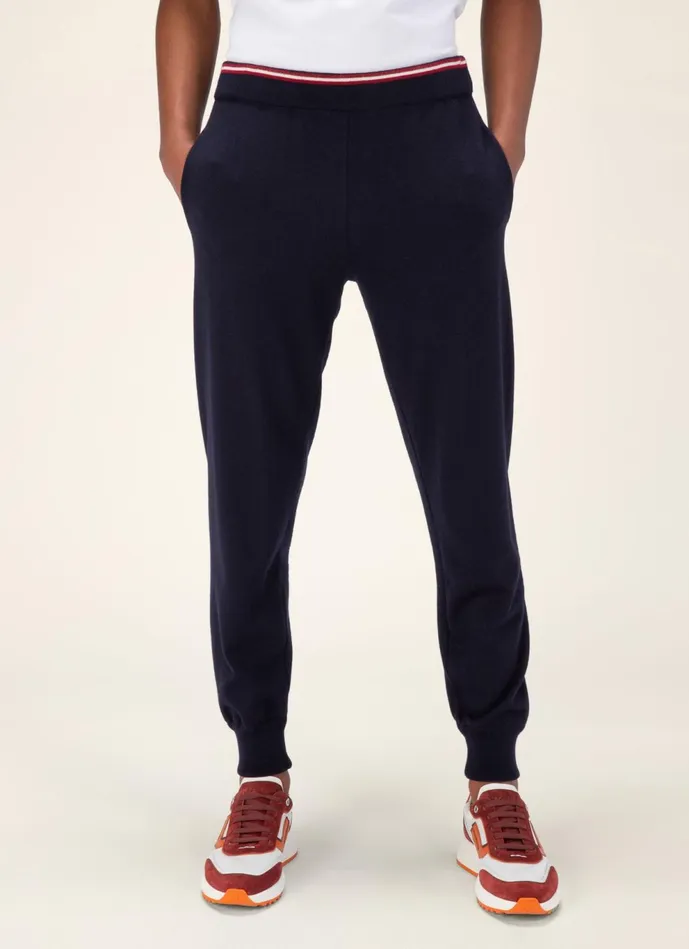 Men Bally Knitwear Bally Stripe Sweatpants 8211 Merino Wool Bottoms In Navy