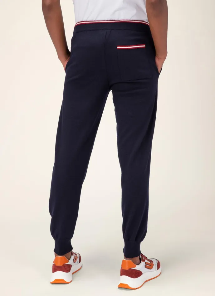Men Bally Knitwear Bally Stripe Sweatpants 8211 Merino Wool Bottoms In Navy