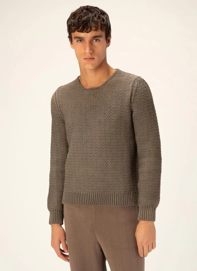 Men Bally Knitwear Zigzag Sweater 8211 Cotton Knitwear In Brown