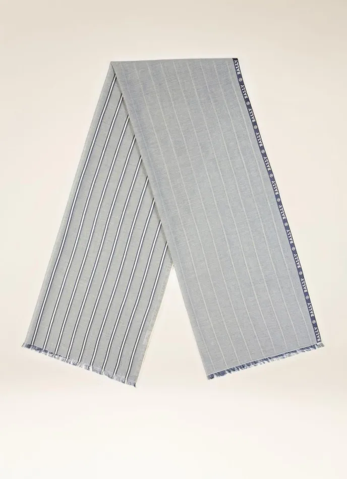 Men Bally Scarves Striped Scarf 8211 Cotton and Silk Mix Scarf In Navy