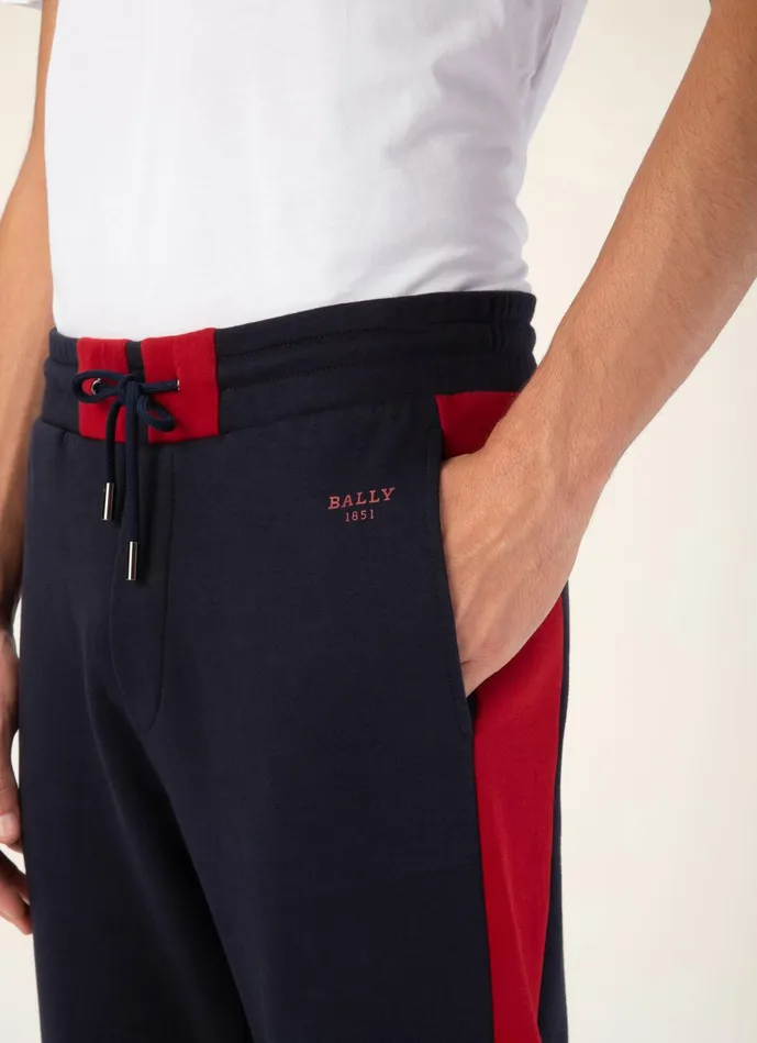 Men Bally Tracksuits Tracksuit Pants 8211 Techno Cotton Bottoms In Navy and Bally Red