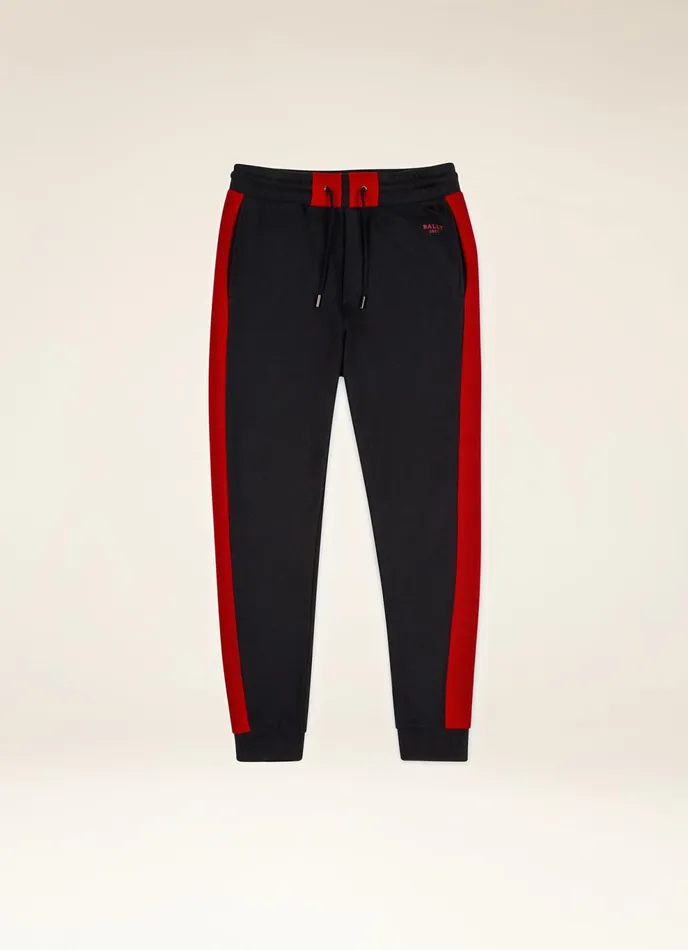 Men Bally Tracksuits Tracksuit Pants 8211 Techno Cotton Bottoms In Navy and Bally Red