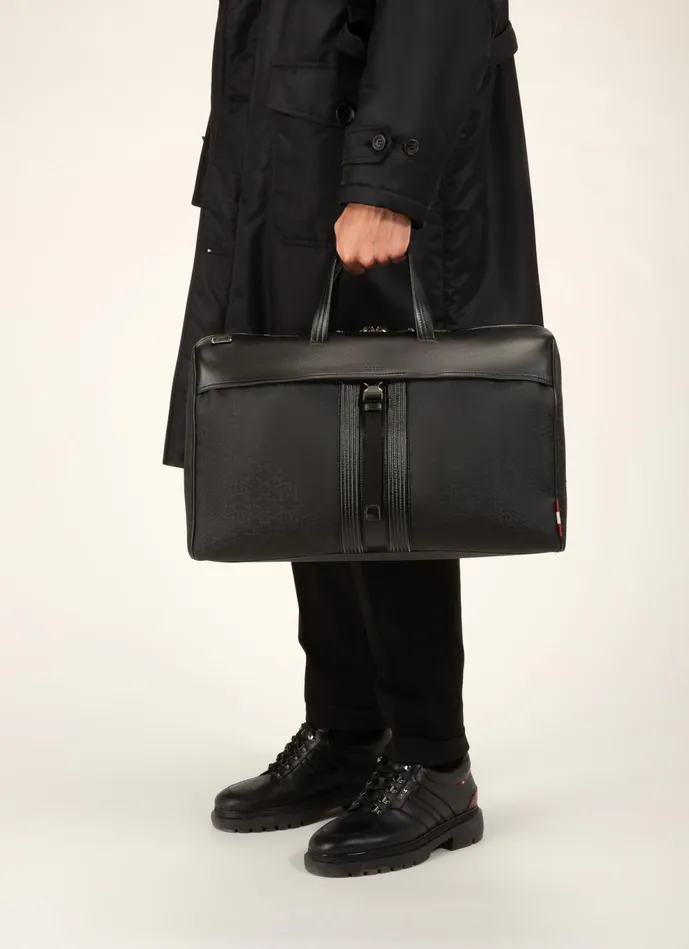 Men Bally Travel Bags Atticus 8211 Recycled Fabric and Leather Weekender Bag In Black